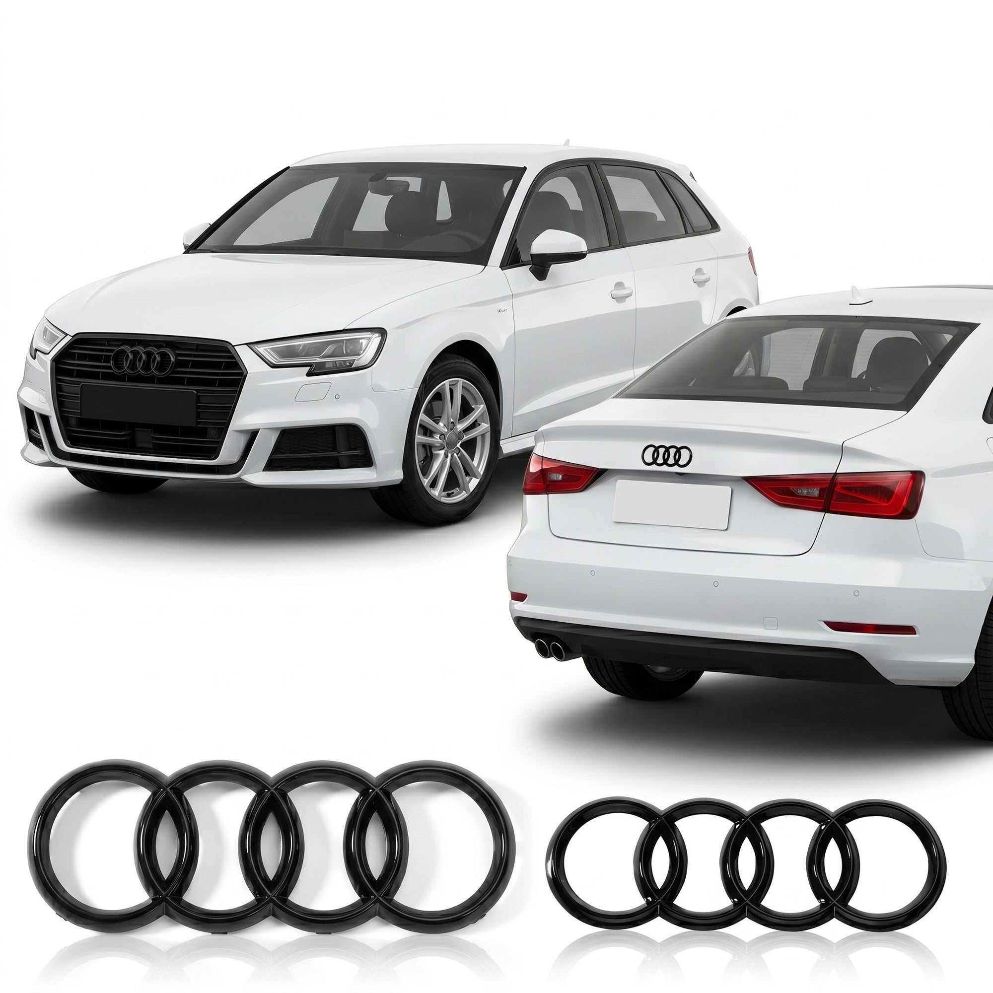 Set embleme Audi A3 8V, A4 B8/B9 Pre-Facelift, A5 8T Coupe/F5 Pre-Facelift, 273+192 mm, Negru Lucios