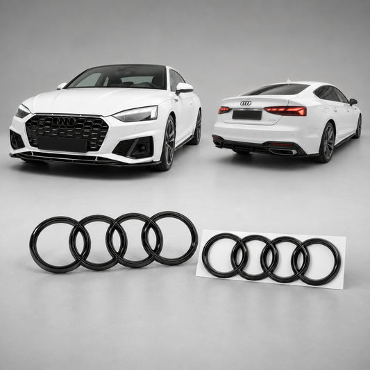Set embleme Audi A5/S5/RS5 F5 Facelift, 249+192 mm, Negru Lucios